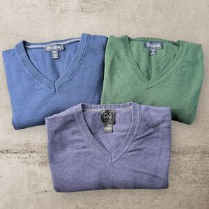 Lot of 3 Jos A Bank Traveler Sweater Mens XL Pima Cotton Wool V-Neck Blue Green